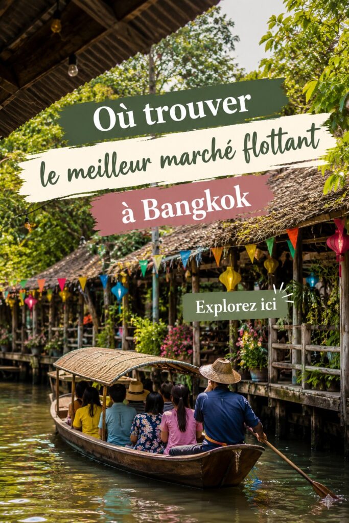 Marché flottant animé à Bangkok avec des gondoles remplies de fruits et de fleurs