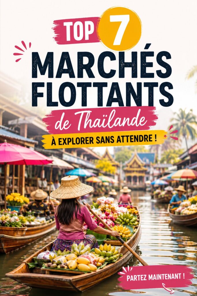 Marché flottant en Thaïlande avec des bateaux colorés