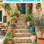 Vue panoramique de Trogir avec ses bâtiments historiques et le port.