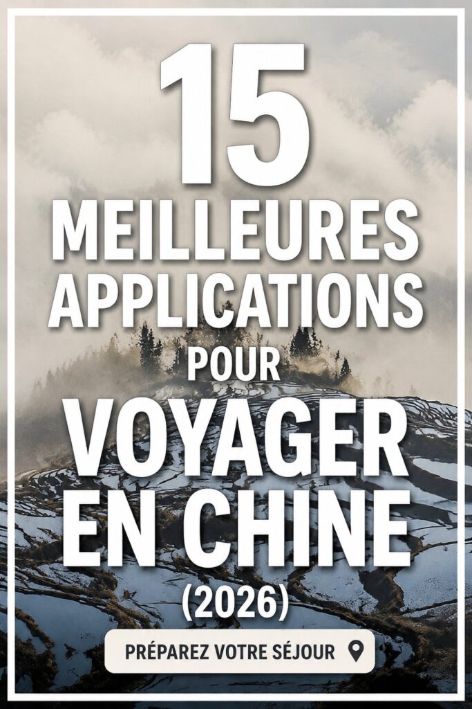 Un smartphone avec des applications de voyage affichées sur l'écran, symbolisant la préparation d'un voyage en Chine.