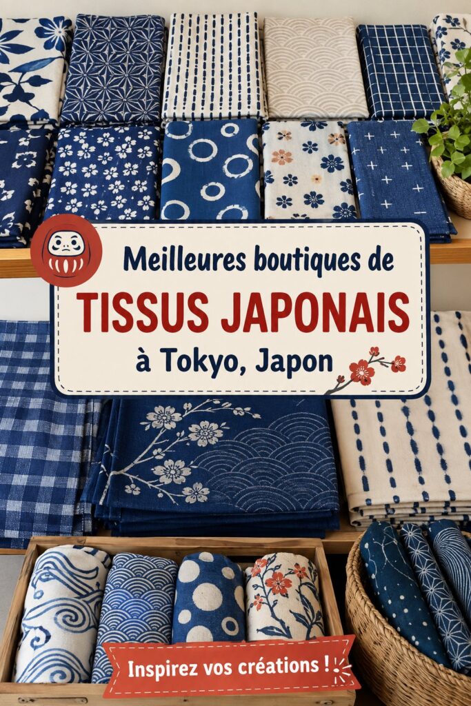 Boutique de tissus japonais à Tokyo avec une variété de textiles colorés