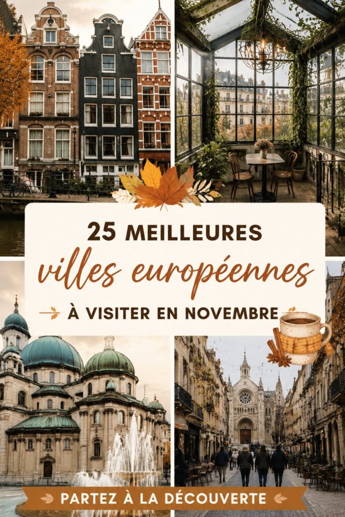 Vue d'une ville européenne typique en novembre, avec des feuilles d'automne et une atmosphère chaleureuse.