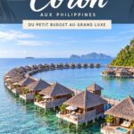 Vue panoramique de Coron, Philippines avec plusieurs hôtels visibles en bord de mer.