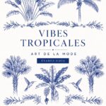 Un modèle portant une robe tropicale colorée sur la plage.