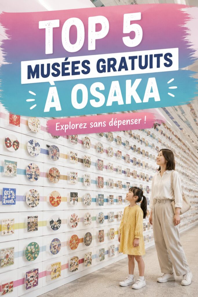 Vue extérieure d'un musée gratuit à Osaka avec des visiteurs explorant l'art