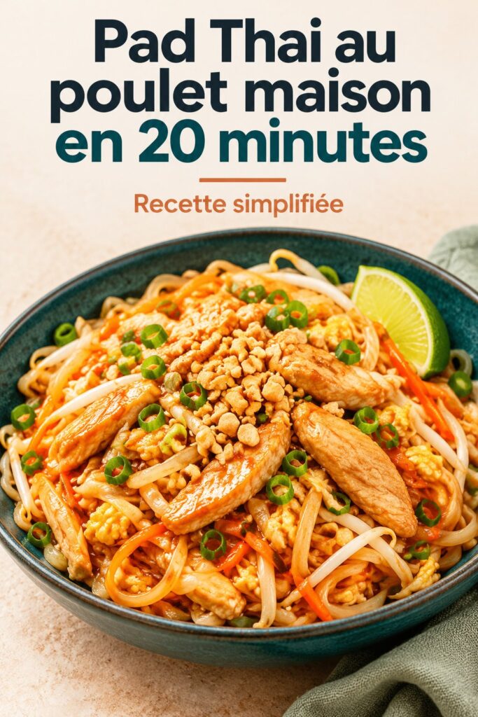 Pad Thaï au poulet maison avec sauce et légumes frais