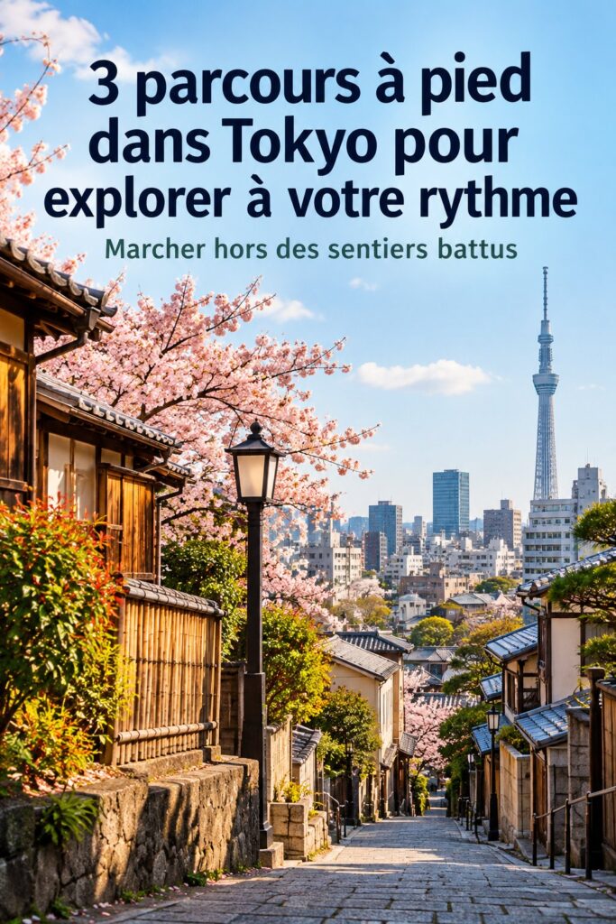 Un groupe de touristes marchant dans les rues de Tokyo, découvrant la ville à pied.