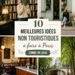 Vue d'un quartier charmant de Paris loin des foules touristiques, avec des cafés et boutiques locales.