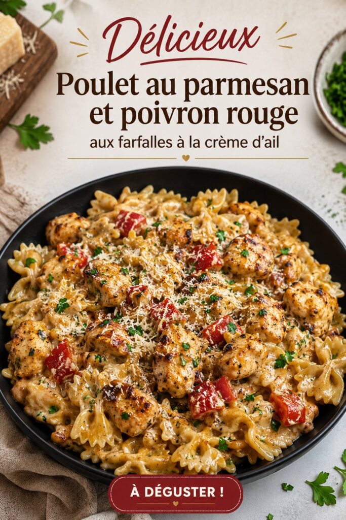 Pâtes au poulet et poivrons dans une sauce crémeuse