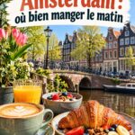 Une belle terrasse d'un café à Amsterdam où l'on peut déguster un petit-déjeuner copieux