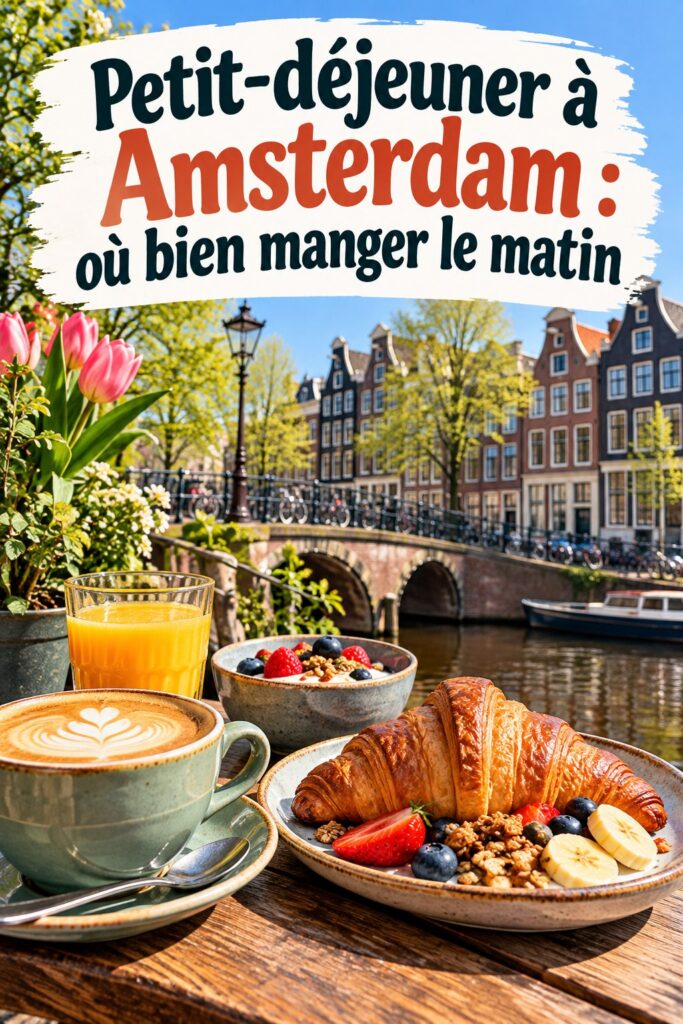 Une belle terrasse d'un café à Amsterdam où l'on peut déguster un petit-déjeuner copieux