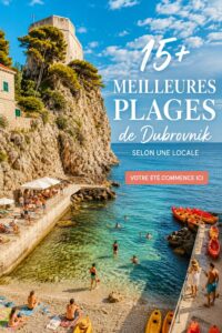 Plage de Dubrovnik avec ses eaux turquoise et ses rochers ensoleillés.