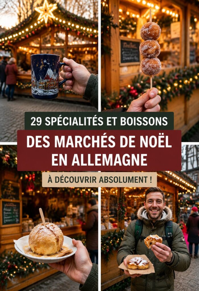 Plats traditionnels de Noël allemands exposés sur un marché de Noël