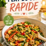 Plat du soir rapide avec des légumes et du poulet sauté, prêt à être servi
