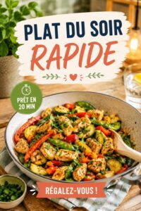 Plat du soir rapide avec des légumes et du poulet sauté, prêt à être servi