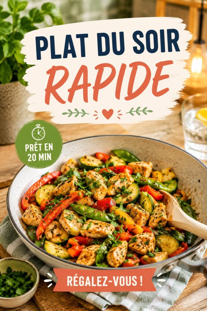 Plat du soir rapide avec des légumes et du poulet sauté, prêt à être servi