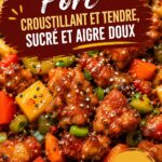 Porc croustillant sucré-salé, plat traditionnel préparé avec soin.
