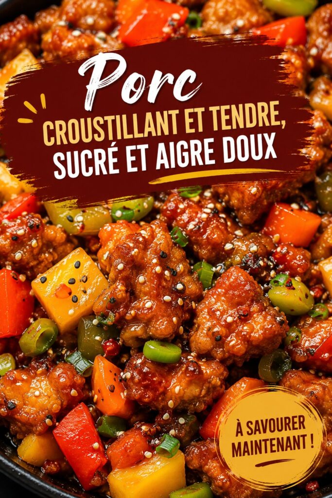 Porc croustillant sucré-salé, plat traditionnel préparé avec soin.