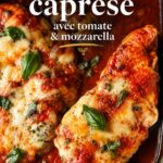 Poulet caprese avec tomates fraîches et mozzarella fondante, prêt à être dégusté.