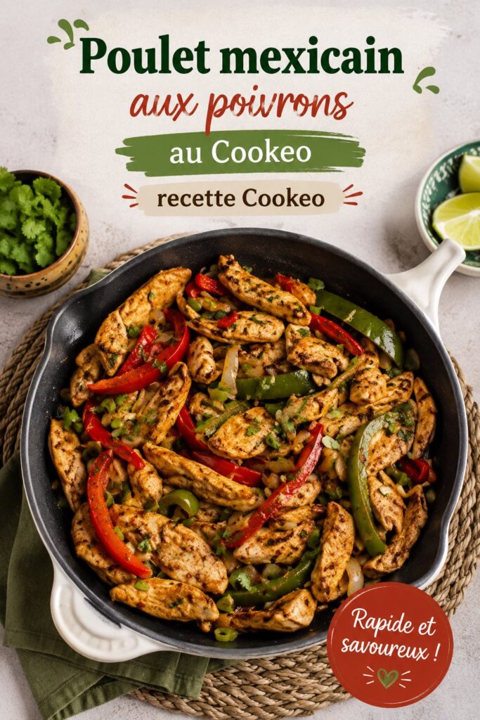 Plat de poulet mexicain aux poivrons préparé au Cookeo, présenté avec des touches mexicaines.