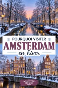 Canaux d'Amsterdam en hiver, illuminés pendant la saison froide.