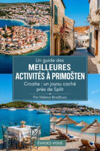 Vue panoramique de la ville de Primosten, avec ses plages dorées et son architecture charmante.