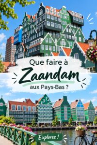 Une vue pittoresque de Zaandam avec ses maisons en bois typiques et des canaux.