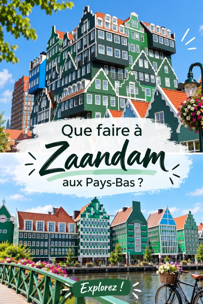 Une vue pittoresque de Zaandam avec ses maisons en bois typiques et des canaux.