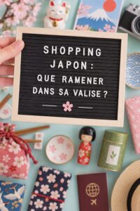 Femme avec une valise ouverte pleine de souvenirs du Japon