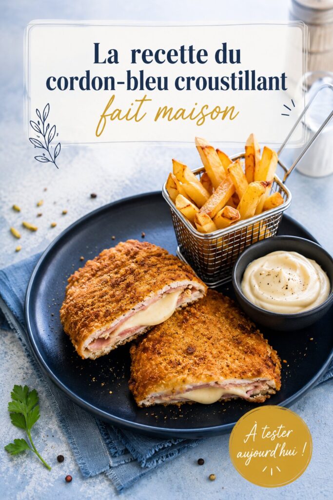 Cordon-bleu croustillant fait maison sur une assiette, prêt à être dégusté.