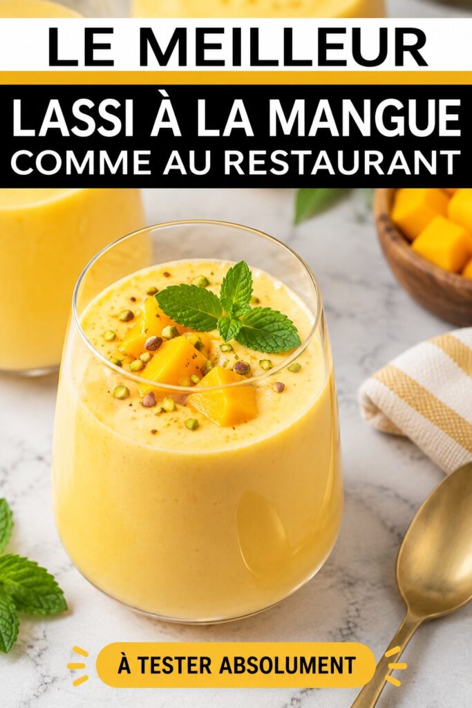 Un verre de lassi à la mangue crémeux et rafraîchissant dans un décor ensoleillé.