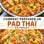 Un plat de Pad Thaï au poulet chaud avec des noix de cajou et des légumes frais, symbole de la cuisine thaïlandaise.