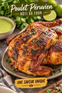 Poulet rôti péruvien doré servi avec des légumes frais