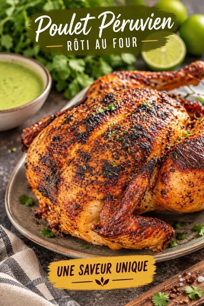 Poulet rôti péruvien doré servi avec des légumes frais