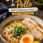 Une assiette de ramen au poulet fumant garni de légumes frais