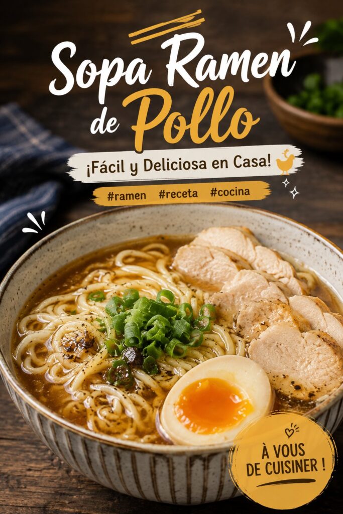 Une assiette de ramen au poulet fumant garni de légumes frais