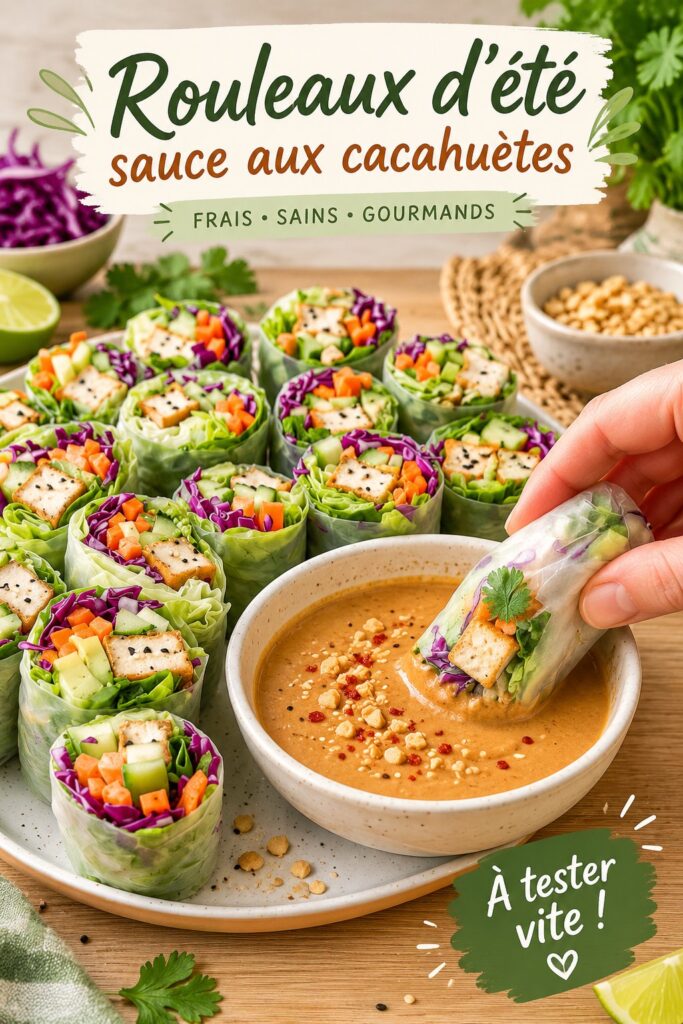 Rouleaux d'été frais avec sauce aux cacahuètes joliment présentés sur une assiette
