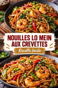 Un plat de Shrimp Lo Mein savoureux avec des crevettes et légumes frais.