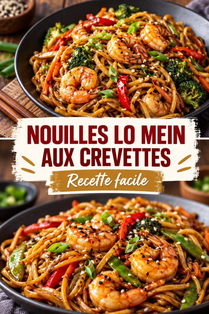 Un plat de Shrimp Lo Mein savoureux avec des crevettes et légumes frais.