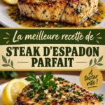 Un steak de poisson grillé servi avec des légumes frais et une sauce citronnée