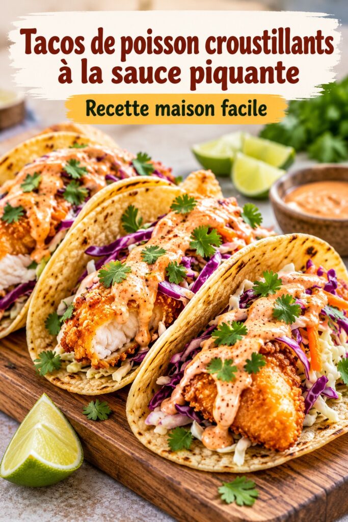 Un plat de tacos de poisson croustillants à la Baja, joliment présenté avec des garnitures colorées.
