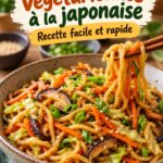 Un plat de yaki udon végétarien, coloré et savoureux, prêt à être dégusté.