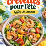 Assiette colorée de crevettes grillées avec légumes d'été