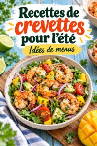 Assiette colorée de crevettes grillées avec légumes d'été