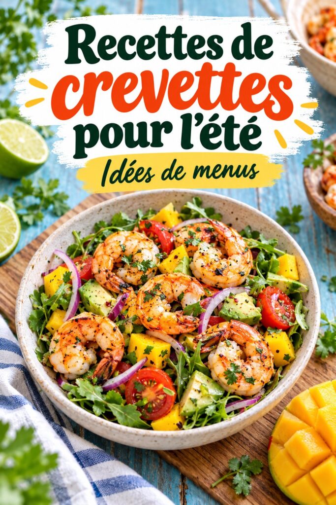 Assiette colorée de crevettes grillées avec légumes d'été