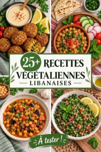 Plats végétaliens inspirés de la cuisine libanaise sur une table.