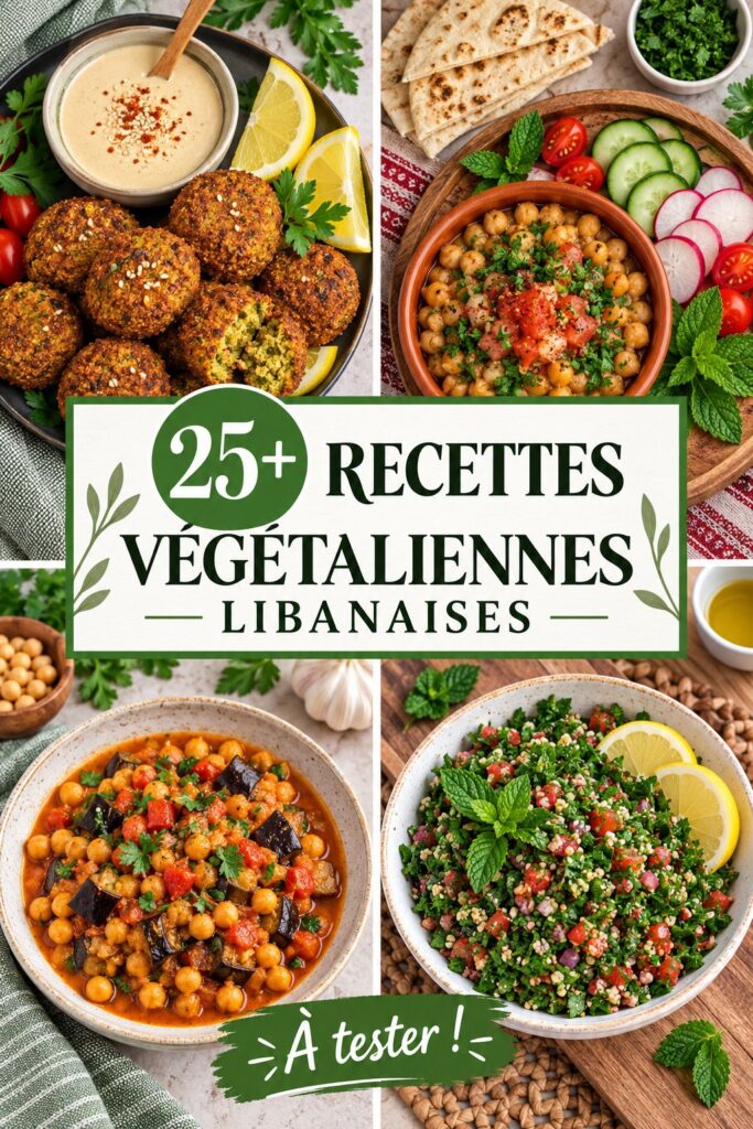 Plats végétaliens inspirés de la cuisine libanaise sur une table.