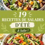 Une belle présentation de différentes salades d'été colorées et saines.