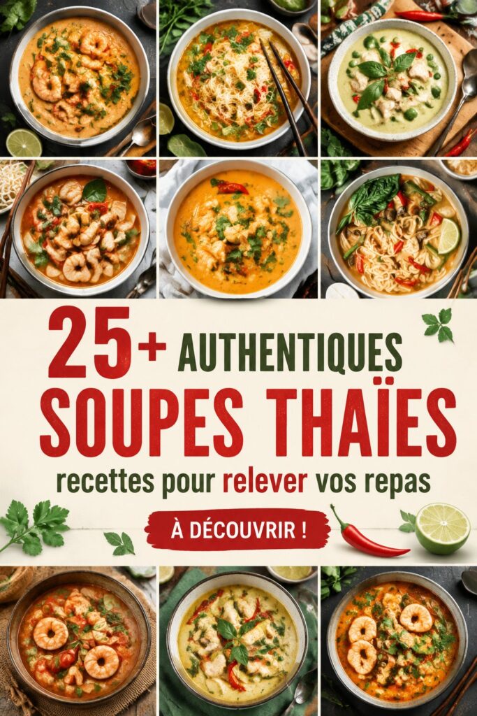 Assortiment de soupes thaïlandaises avec des ingrédients frais et colorés