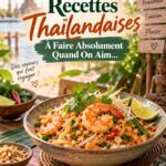 Une assiette colorée de plats thaïlandais, incluant le Pad Thaï et des rouleaux de printemps, évoquant un voyage culinaire en Thaïlande.
